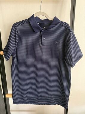 Under Armour Navy Striped Polo Shirt - Boys